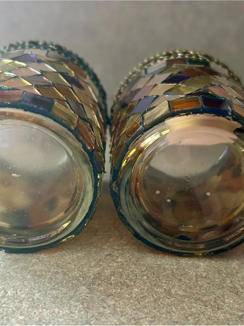 Iridescent Amber Mosaic Votive Holders - Set of 2